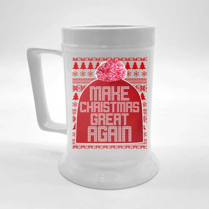 Make Christmas Great Again Ugly Christmas Sweater Design Front & Back Beer Stein