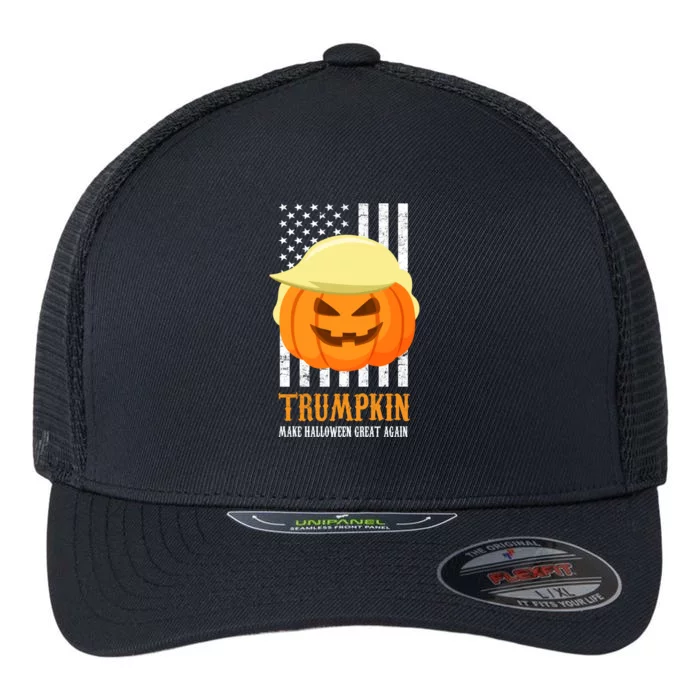 Make Halloween Great Again Trumpkin USA Flag Flexfit Unipanel Trucker Cap