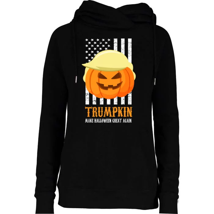 Make Halloween Great Again Trumpkin USA Flag Womens Funnel Neck Pullover Hood