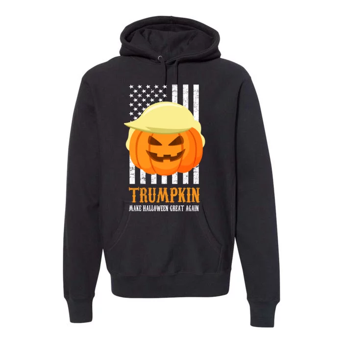 Make Halloween Great Again Trumpkin USA Flag Premium Hoodie