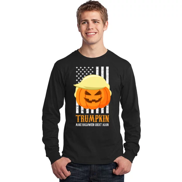 Make Halloween Great Again Trumpkin USA Flag Tall Long Sleeve T-Shirt