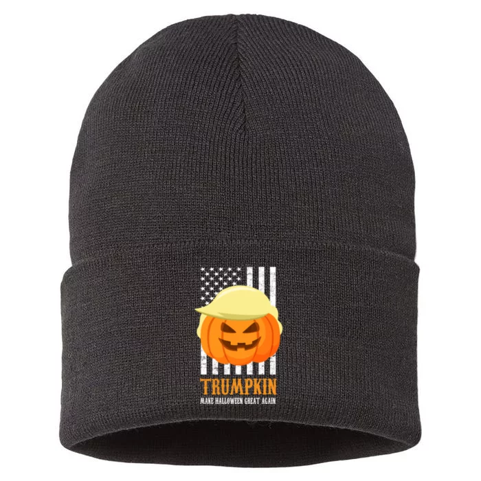 Make Halloween Great Again Trumpkin USA Flag Sustainable Knit Beanie