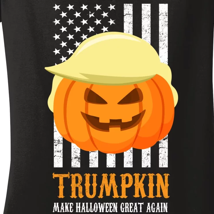 Make Halloween Great Again Trumpkin USA Flag Women's V-Neck T-Shirt