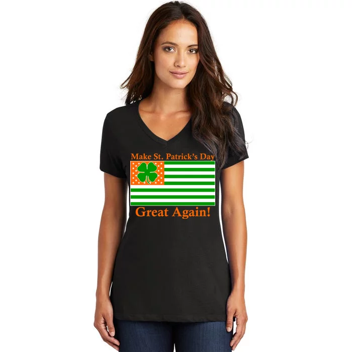 Make St. Patrick's Day Great Again! Irish America USA Clover Flag Women's V-Neck T-Shirt