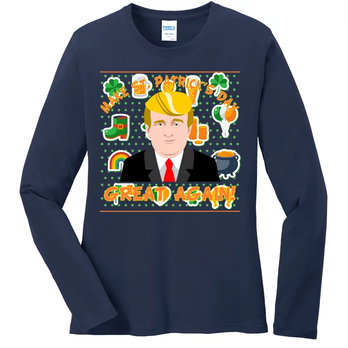 Make St. Patrick's Day Great Again President Donald Trump Ladies Long Sleeve Shirt