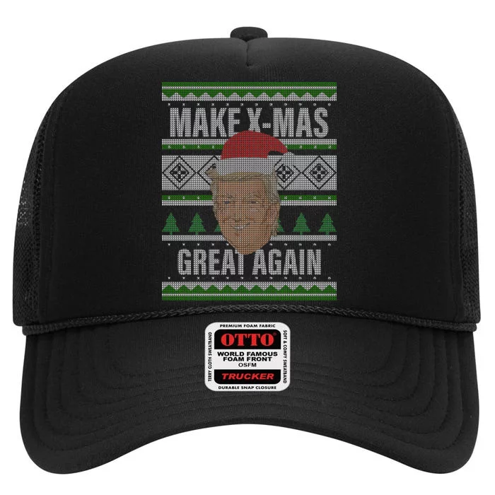 Make X-Mas Great Again Ugly Christmas High Crown Mesh Trucker Hat