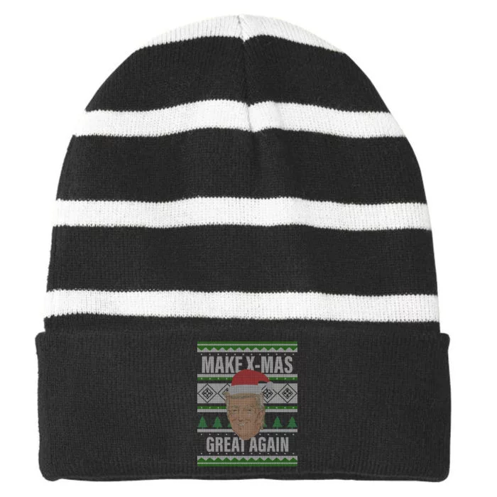 Make X-Mas Great Again Ugly Christmas Striped Beanie with Solid Band