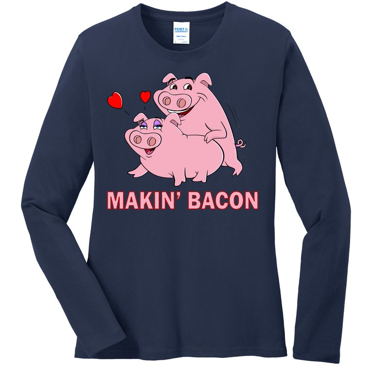 Makin' Bacon Pigs In Love Ladies Missy Fit Long Sleeve Shirt