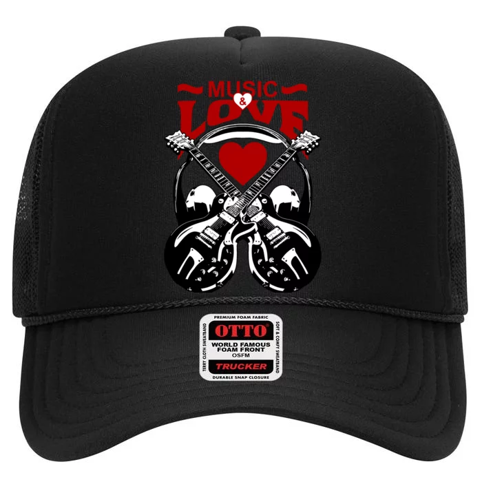 Music And Love Guitars High Crown Mesh Trucker Hat