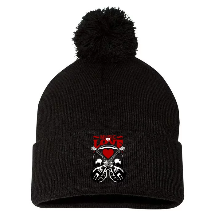 Music And Love Guitars Pom Pom 12in Knit Beanie