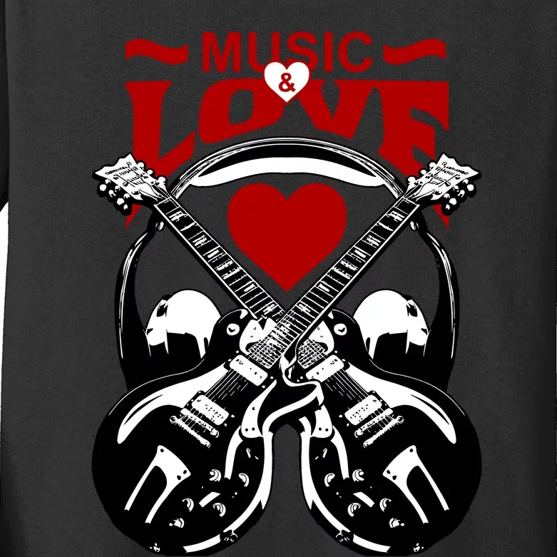 Music And Love Guitars Kids Long Sleeve Shirt