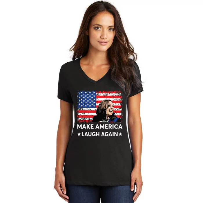 Make America Laugh Again Vote 2024 President Kamalaharris Women's V-Neck T-Shirt