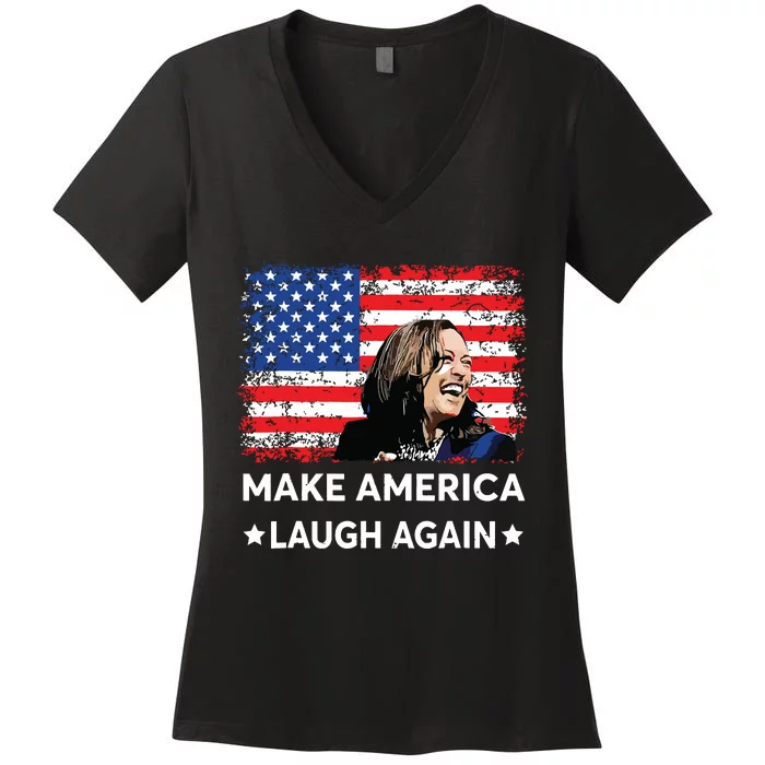 Make America Laugh Again Vote 2024 President Kamalaharris Women's V-Neck T-Shirt