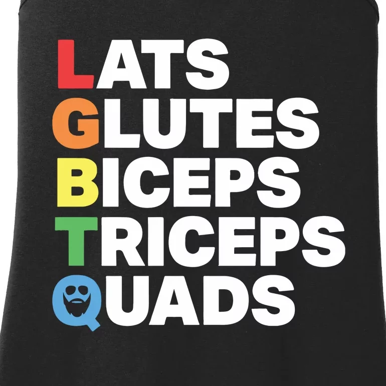 Muscle Alphabet Lats Glutes Biceps Triceps Quads Lgbtq Ladies Essential Tank