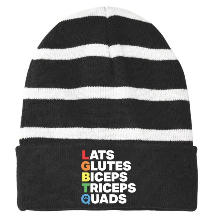 Muscle Alphabet Lats Glutes Biceps Triceps Quads Lgbtq Striped Beanie with Solid Band