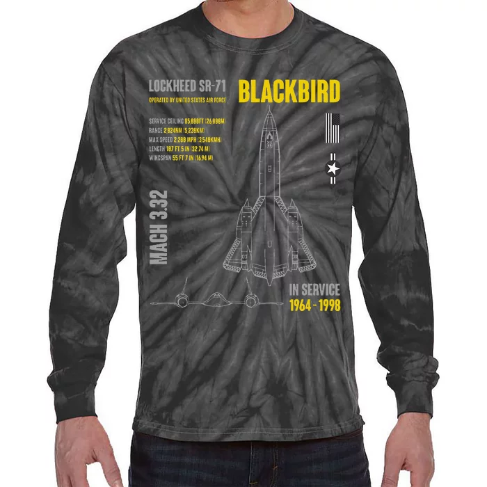 Military Aircraft Lockheed Sr71 Blackbird Usaf Tie-Dye Long Sleeve Shirt