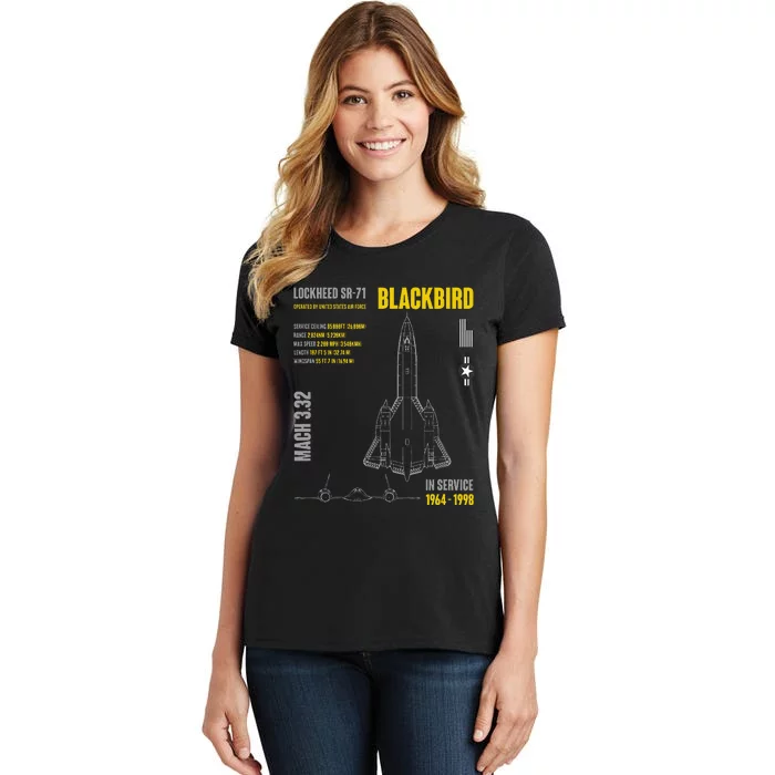 Military Aircraft Lockheed Sr71 Blackbird Usaf Women's T-Shirt