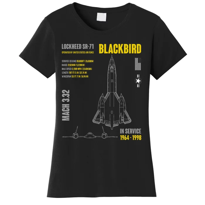 Military Aircraft Lockheed Sr71 Blackbird Usaf Women's T-Shirt