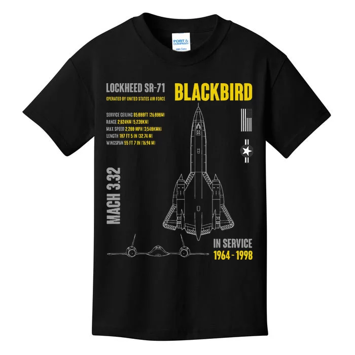 Military Aircraft Lockheed Sr71 Blackbird Usaf Kids T-Shirt