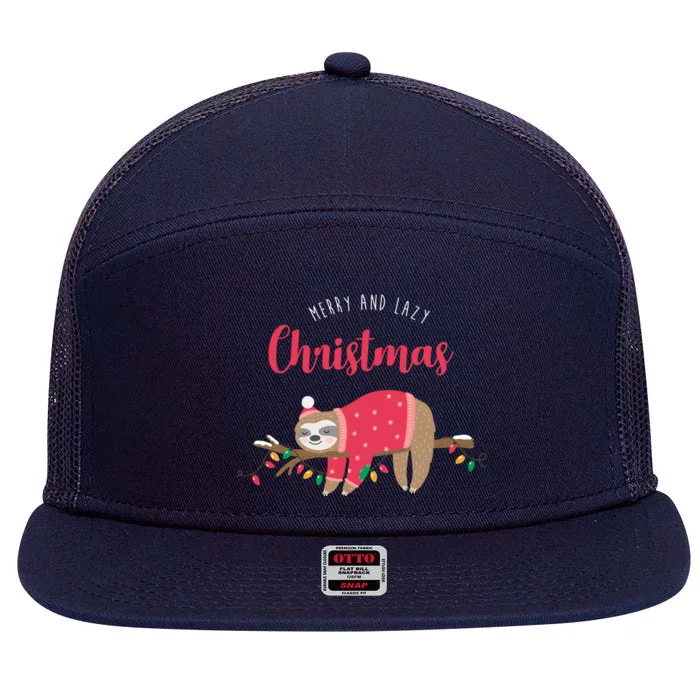 Merry And Lazy Christmas Cute Sloth 7 Panel Mesh Trucker Snapback Hat