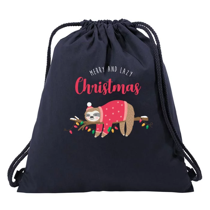 Merry And Lazy Christmas Cute Sloth Drawstring Bag