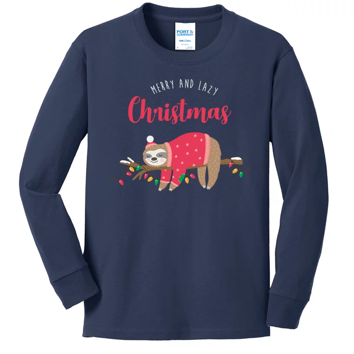 Merry And Lazy Christmas Cute Sloth Kids Long Sleeve Shirt