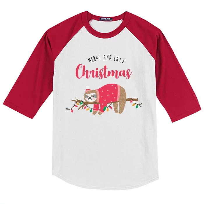 Merry And Lazy Christmas Cute Sloth Kids Colorblock Raglan Jersey