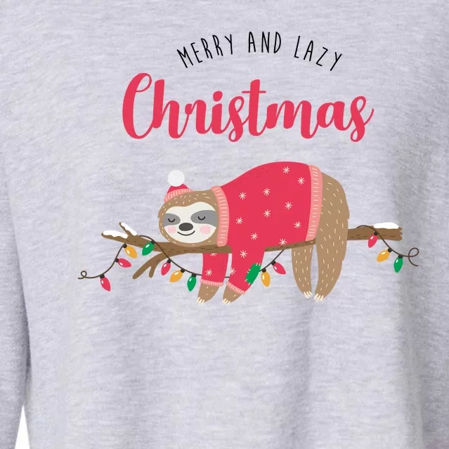 Merry And Lazy Christmas Cute Sloth Cropped Pullover Crew