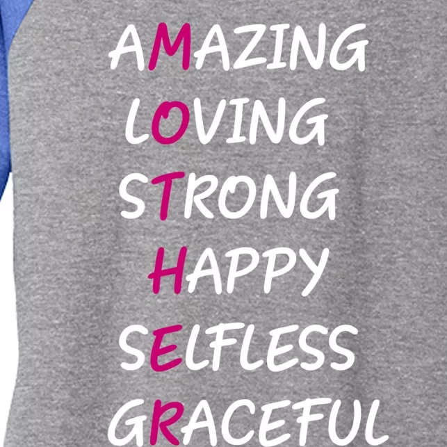 Mother Amazing Loving Strong Happy Selfless Graceful Mom Gift Women's Tri-Blend 3/4-Sleeve Raglan Shirt