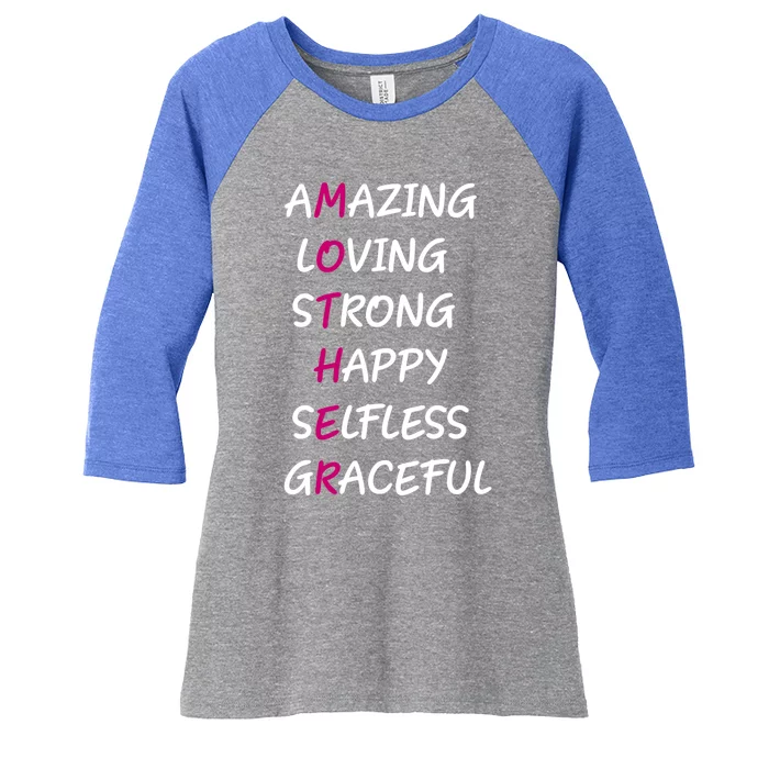 Mother Amazing Loving Strong Happy Selfless Graceful Mom Gift Women's Tri-Blend 3/4-Sleeve Raglan Shirt