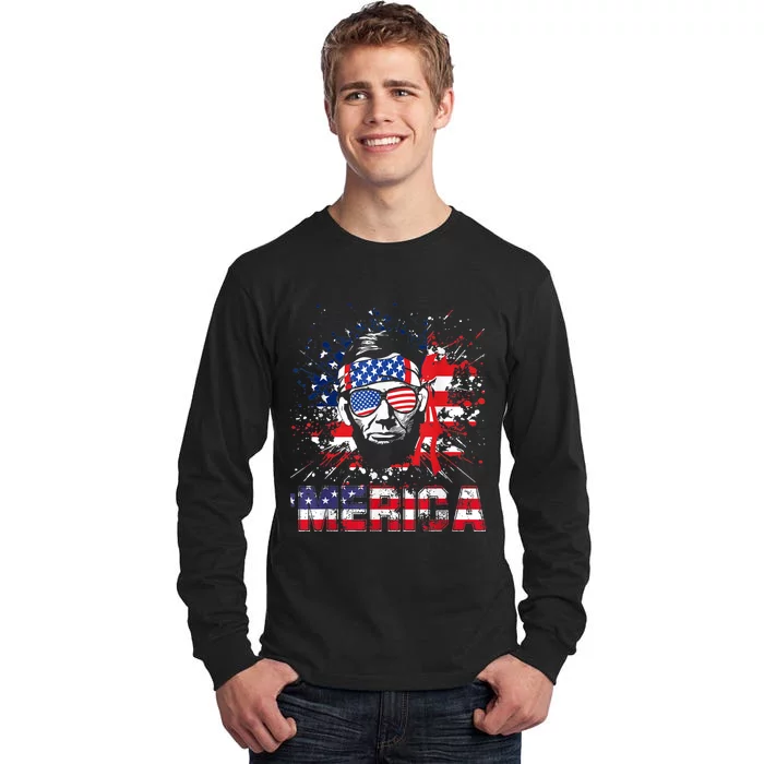 Merica Abe Lincoln 4th Of July Murica Patriotic Tall Long Sleeve T-Shirt