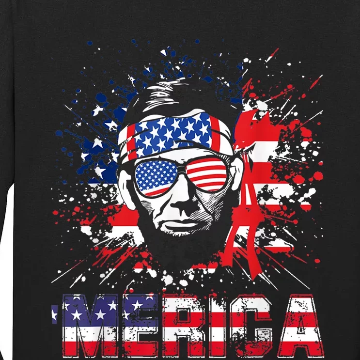 Merica Abe Lincoln 4th Of July Murica Patriotic Tall Long Sleeve T-Shirt