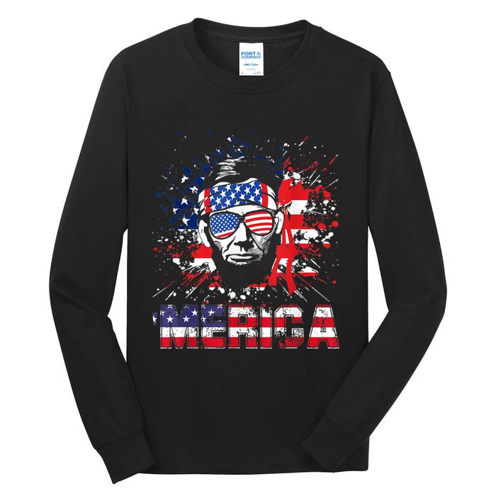 Merica Abe Lincoln 4th Of July Murica Patriotic Tall Long Sleeve T-Shirt