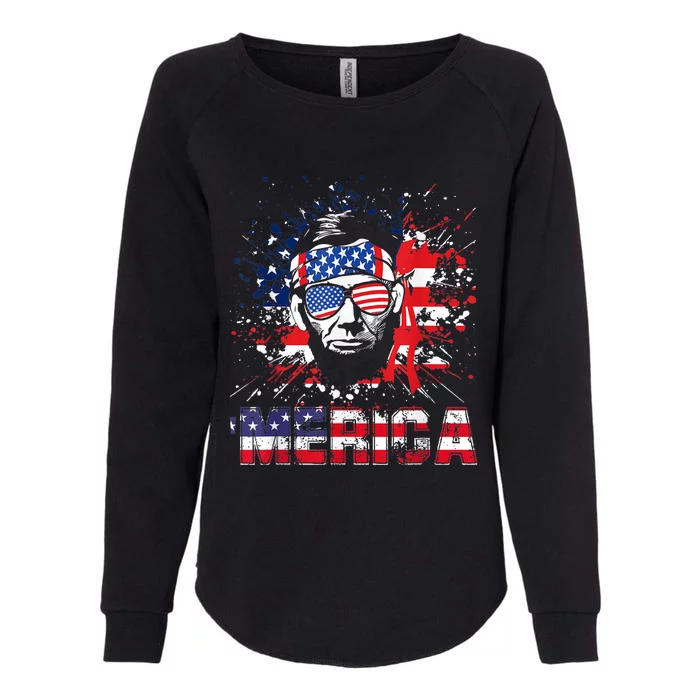 Merica Abe Lincoln 4th Of July Murica Patriotic Womens California Wash Sweatshirt