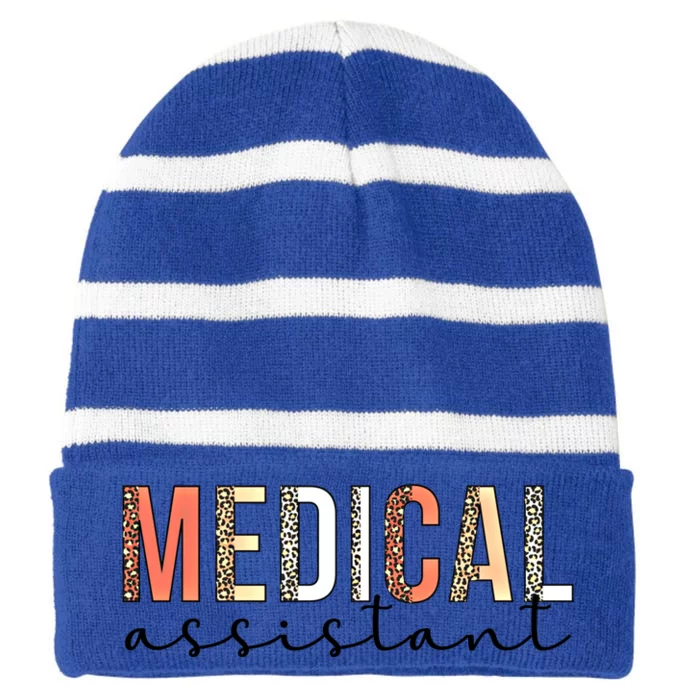 Medical Assistant Leopard Med Assistant Gift Striped Beanie with Solid Band