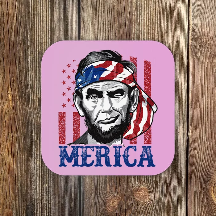 Merica Abraham Lincoln 4th Of July American Flag Coaster