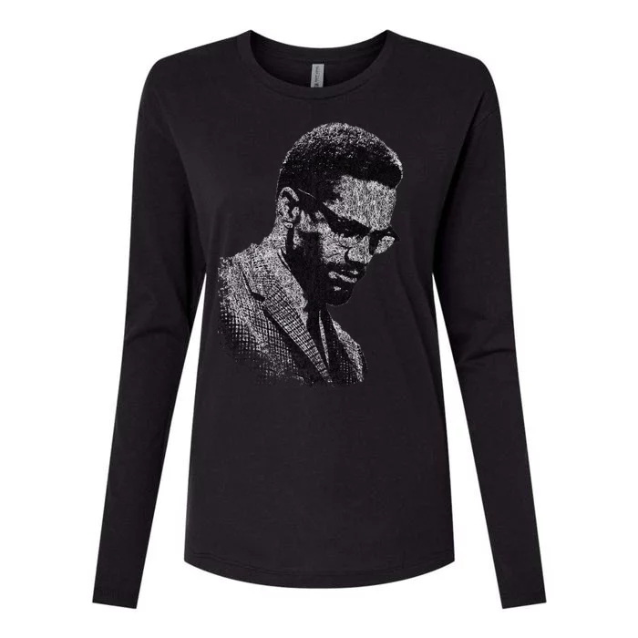 Malcolm X Black And White Portrait Womens Cotton Relaxed Long Sleeve T-Shirt