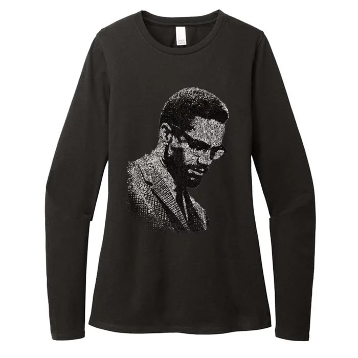 Malcolm X Black And White Portrait Womens CVC Long Sleeve Shirt