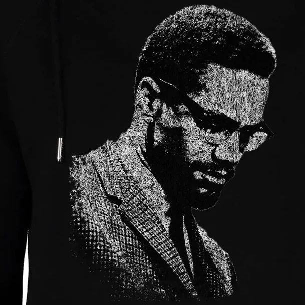 Malcolm X Black And White Portrait Womens Funnel Neck Pullover Hood