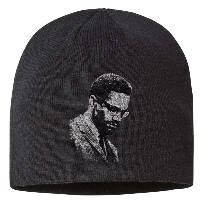 Malcolm X Black And White Portrait 8 1/2in Sustainable Knit Beanie