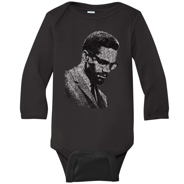 Malcolm X Black And White Portrait Baby Long Sleeve Bodysuit