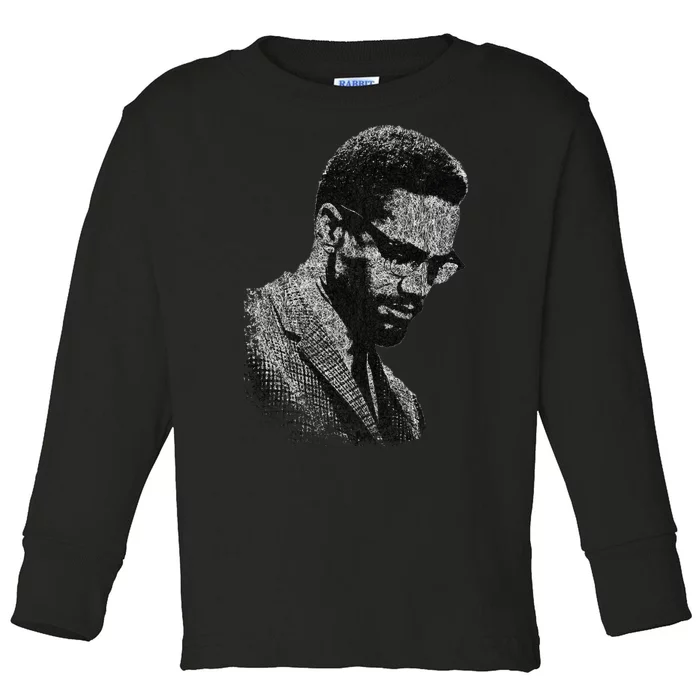 Malcolm X Black And White Portrait Toddler Long Sleeve Shirt