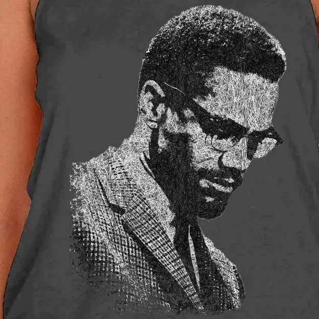 Malcolm X Black And White Portrait Women's Knotted Racerback Tank