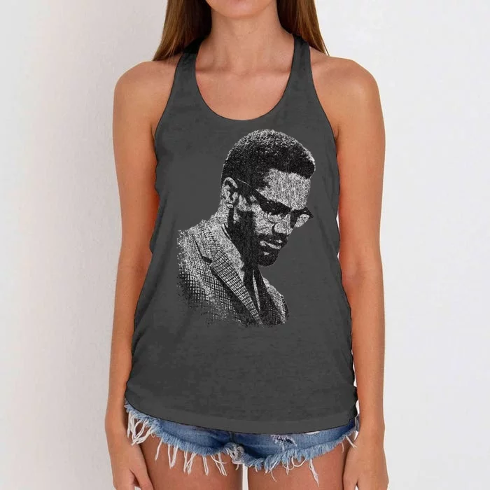 Malcolm X Black And White Portrait Women's Knotted Racerback Tank