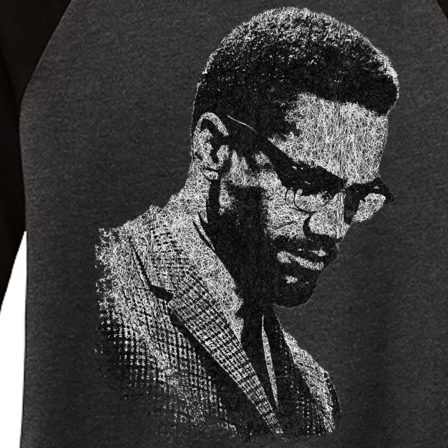 Malcolm X Black And White Portrait Women's Tri-Blend 3/4-Sleeve Raglan Shirt