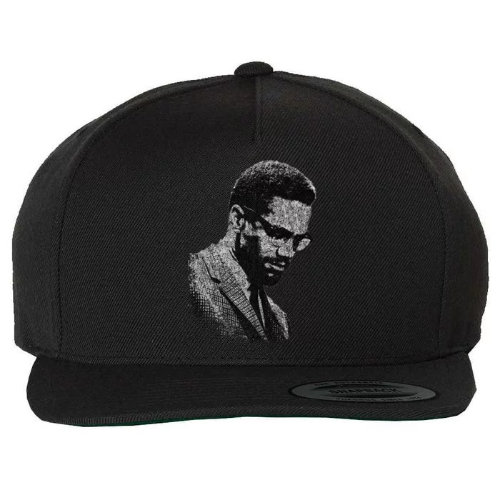 Malcolm X Black And White Portrait Wool Snapback Cap