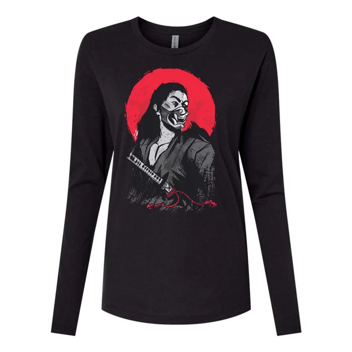 Male Japanese Warrior Womens Cotton Relaxed Long Sleeve T-Shirt