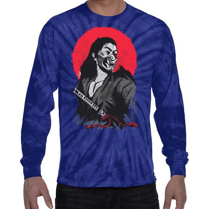 Male Japanese Warrior Tie-Dye Long Sleeve Shirt