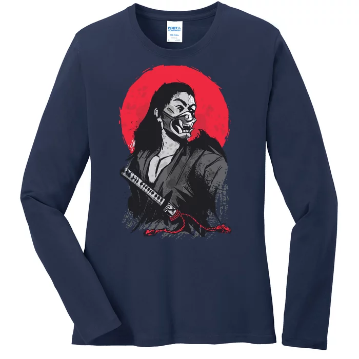 Male Japanese Warrior Ladies Long Sleeve Shirt