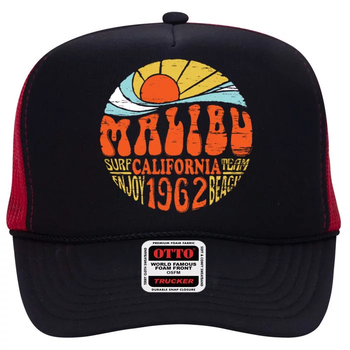 Malibu California Retro Distressed High Crown Mesh Trucker Hat